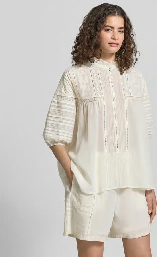 Jake*s Casual relaxed fit blouse met stitchings en draperieën - Foto 2
