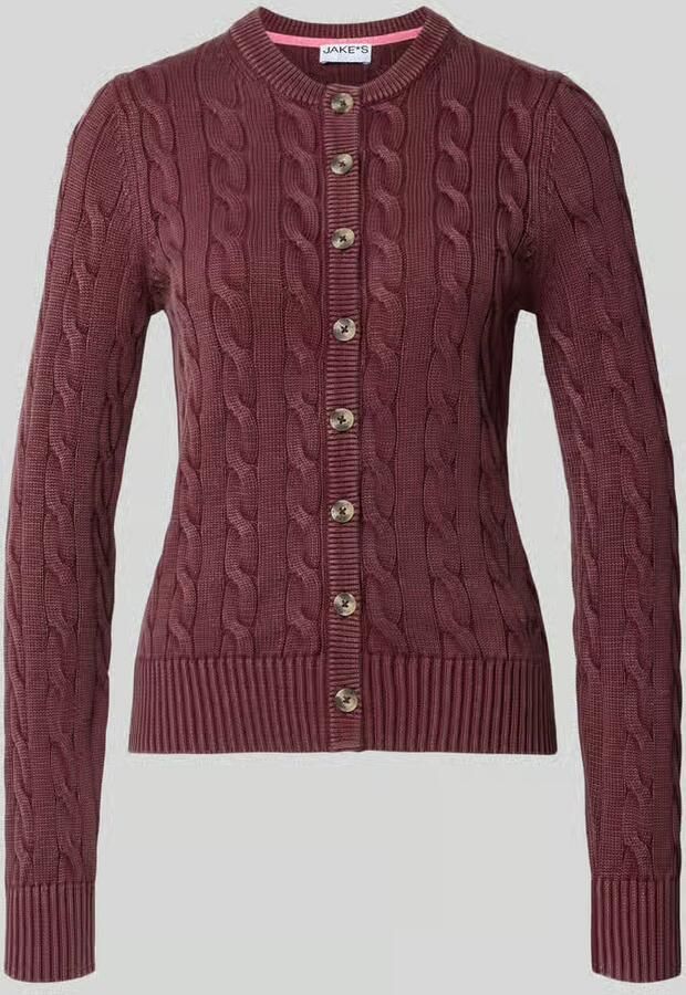 Jake*s Casual Cardigan van puur katoen met kabelpatroon