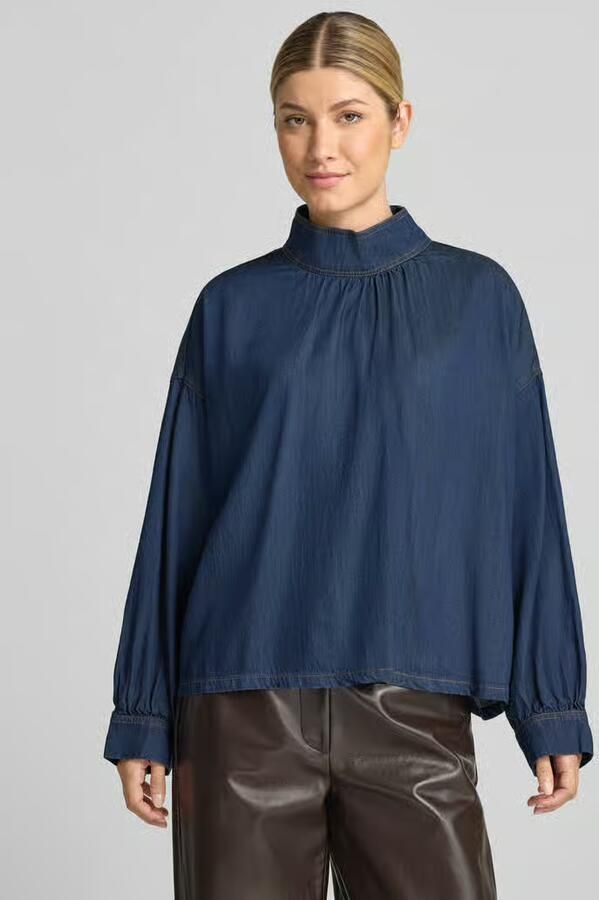 Jake*s Casual relaxed fit jeansblouse van mix van katoen en lyocell - Foto 2