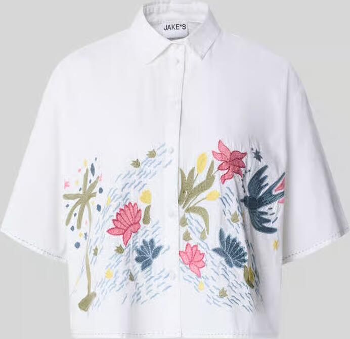 Jake*s Casual relaxed fit overhemdblouse met florale stitching