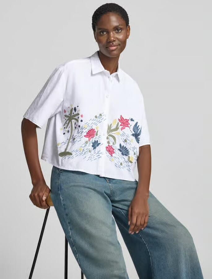 Jake*s Casual relaxed fit overhemdblouse met florale stitching - Foto 2