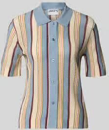 Jake*s Casual slim fit knitwear-poloshirt met doorlopende knoopsluiting