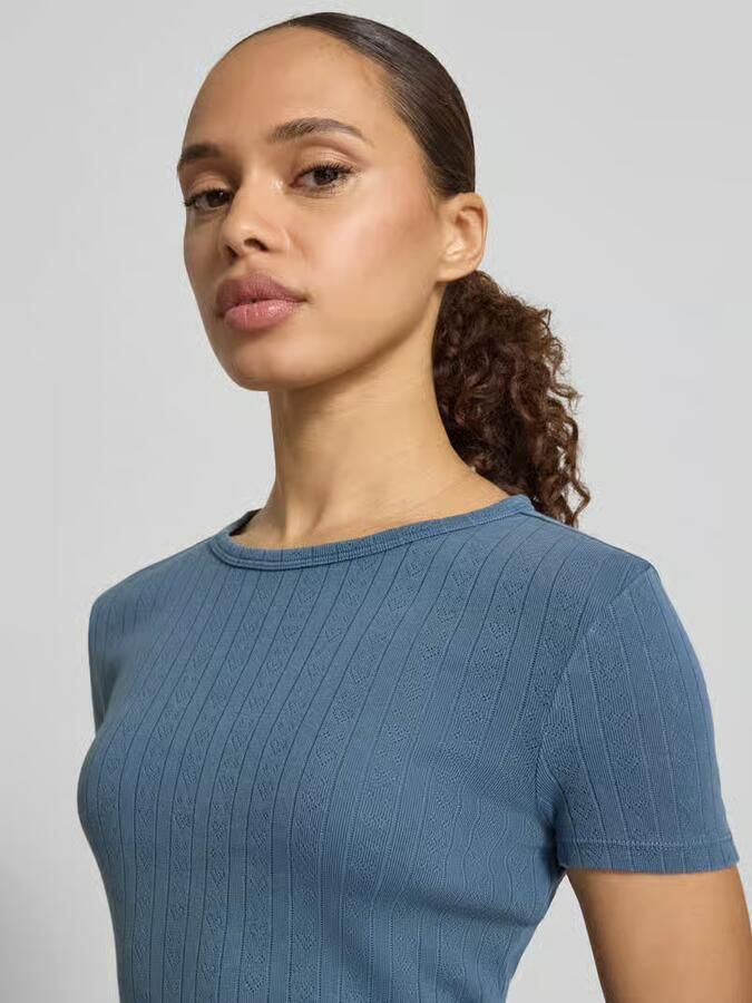 Jake*s Casual T-shirt in ajourtricot met ronde hals