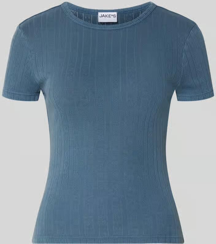 Jake*s Casual T-shirt in ajourtricot met ronde hals - Foto 2