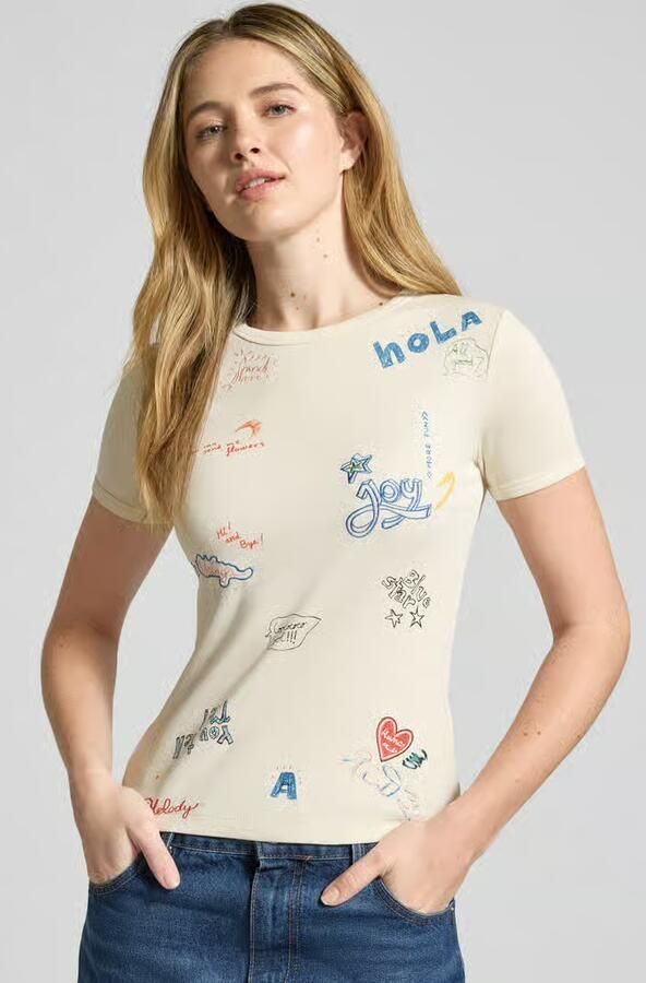 Jake*s Casual T-shirt in allover-look met ronde halslijn