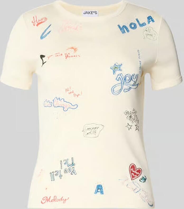 Jake*s Casual T-shirt in allover-look met ronde halslijn - Foto 2