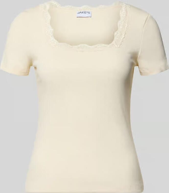 Jake*s Casual T-shirt in riblook met kant - Foto 2