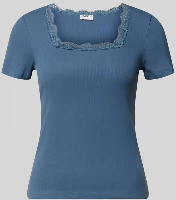 Jake*s Casual T-shirt in riblook met kant - Foto 2
