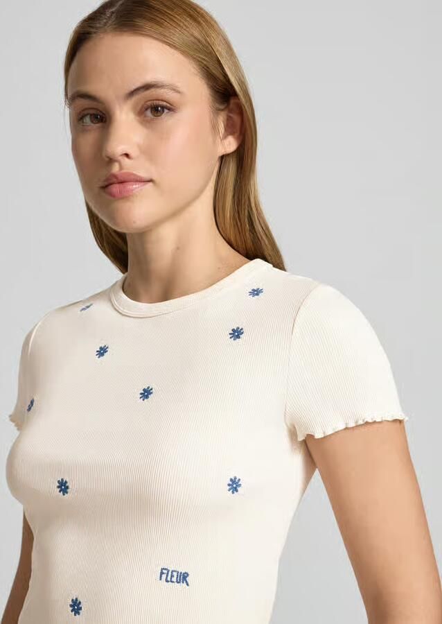 Jake*s Casual T-shirt in riblook met stitchings