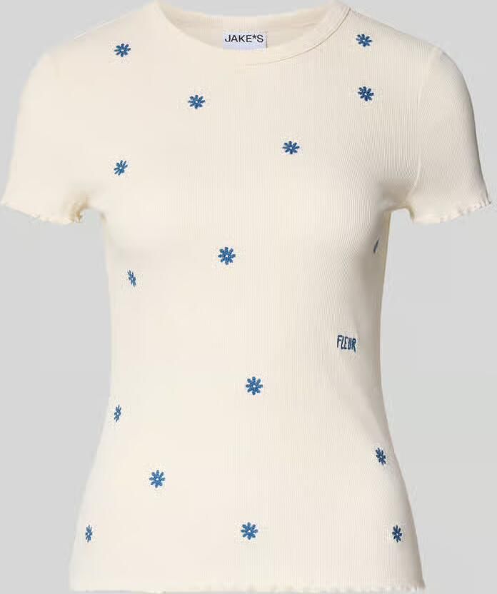 Jake*s Casual T-shirt in riblook met stitchings - Foto 2