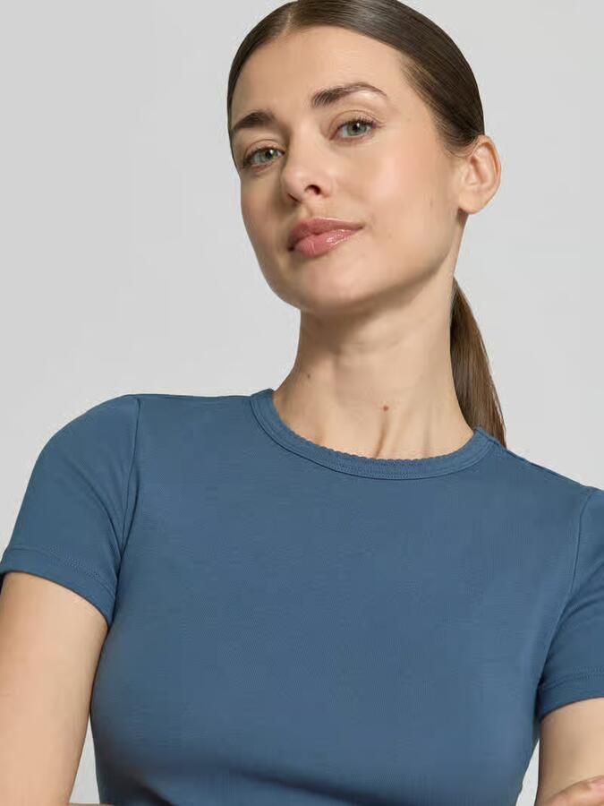 Jake*s Casual T-shirt met fijnrib en ronde hals