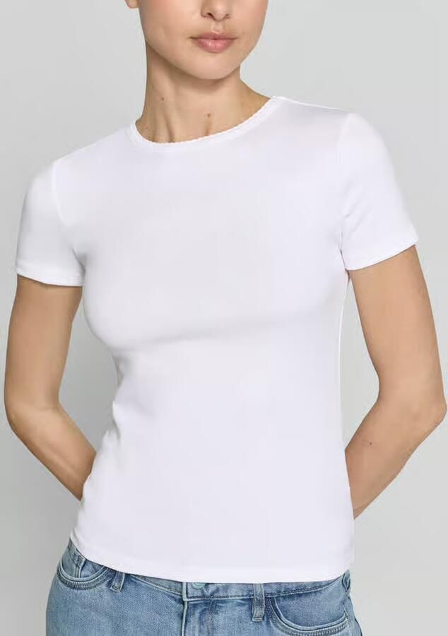 Jake*s Casual T-shirt met fijnrib en ronde hals