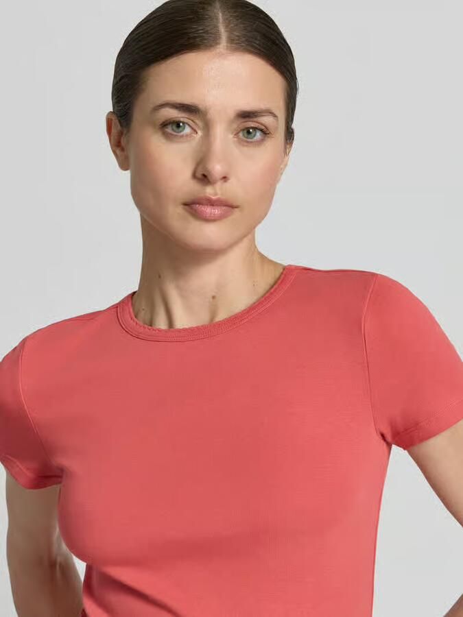 Jake*s Casual T-shirt met fijnrib en ronde hals