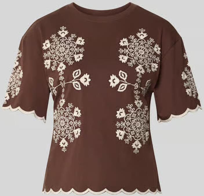 Jake*s Casual T-shirt met golvende zoom en motiefstitching - Foto 2