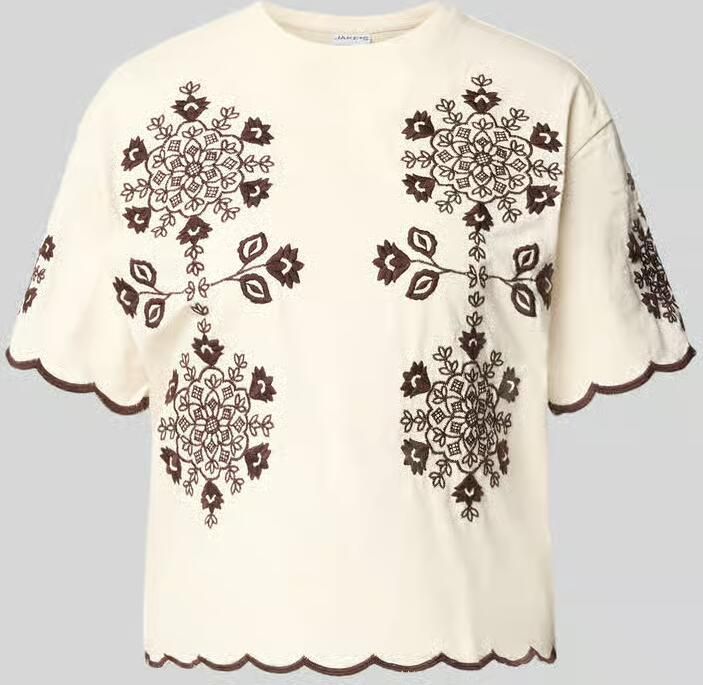 Jake*s Casual T-shirt met golvende zoom en motiefstitching - Foto 2