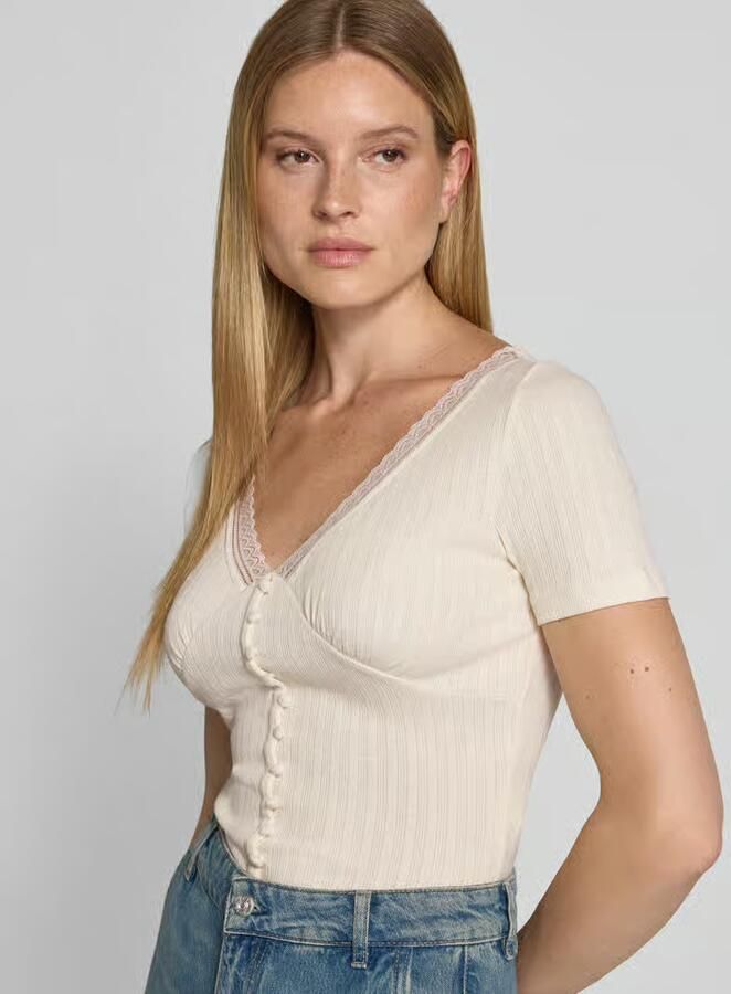 Jake*s Casual T-shirt met kant en knoopsluiting