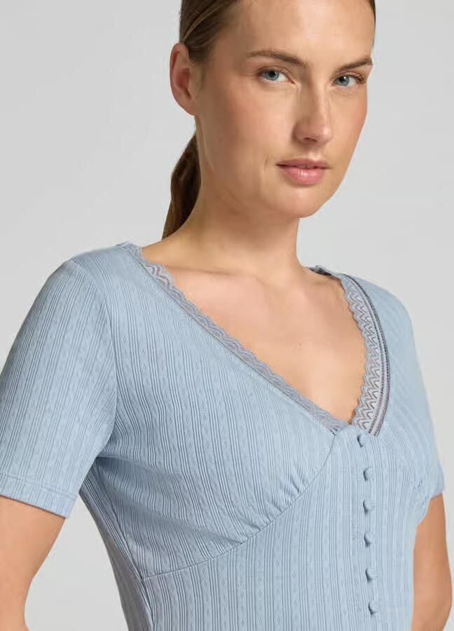 Jake*s Casual T-shirt met kant en knoopsluiting