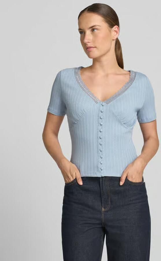 Jake*s Casual T-shirt met kant en knoopsluiting - Foto 2