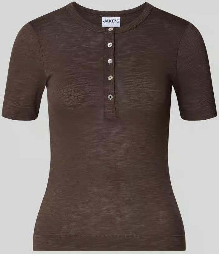 Jake*s Casual T-shirt met ronde hals en knoopsluiting - Foto 2