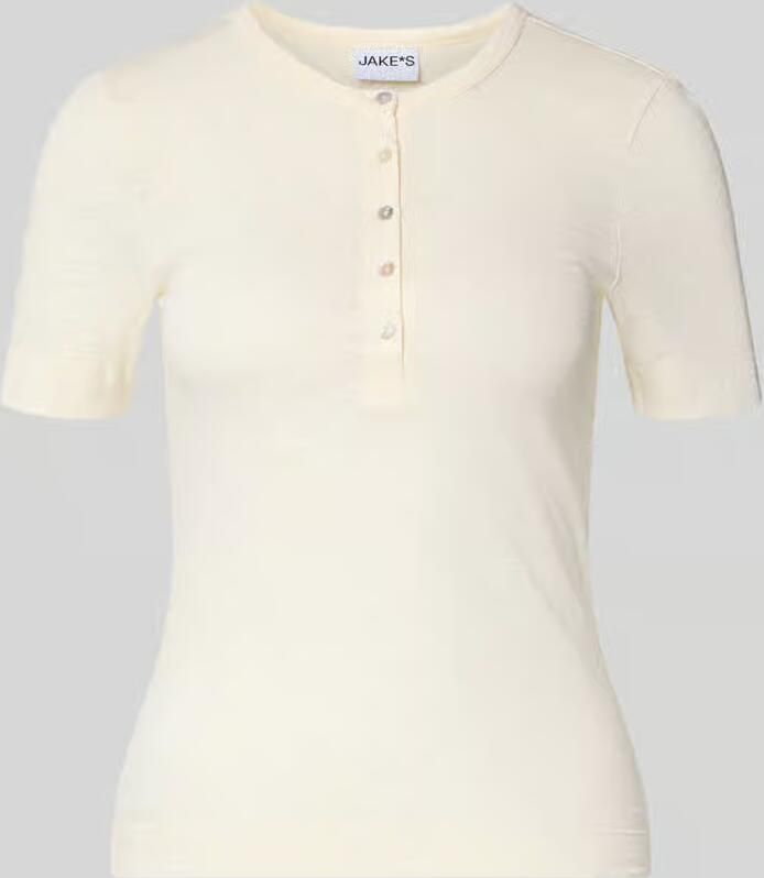 Jake*s Casual T-shirt met ronde hals en knoopsluiting - Foto 2
