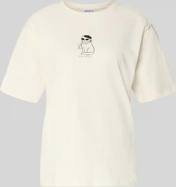Jake*s Casual t-shirt met ronde hals en motiefprint - Foto 2