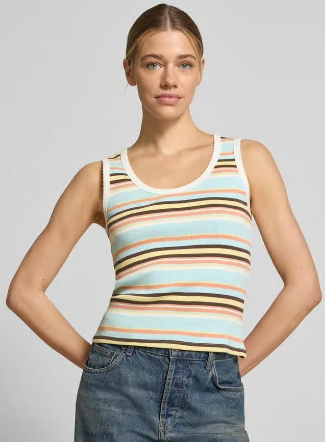 Jake*s Casual Tanktop met fijnrib en ronde hals