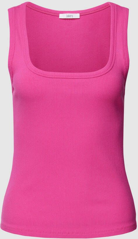 Jake*s Casual Top met geribde ronde hals