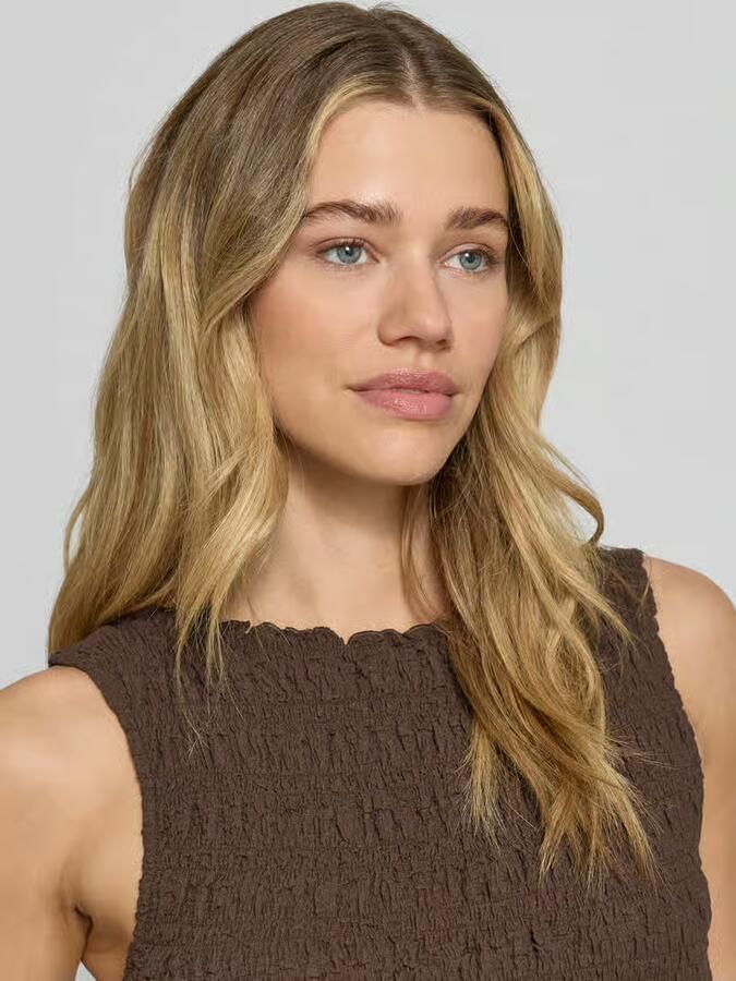 Jake*s Casual Top met smokdetail en ronde hals
