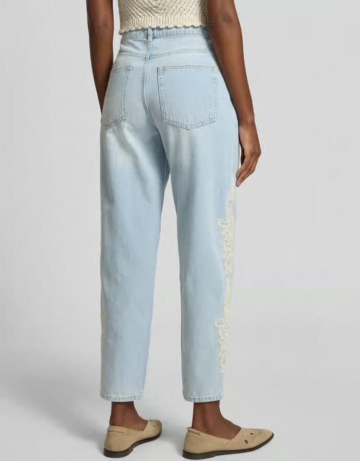 Jake*s Casual wide fit jeans met bloemrijke kanten afwerking