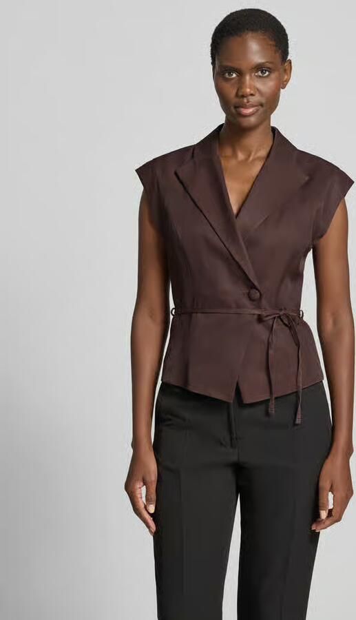 Jake*s Cocktail Bodywarmer van viscosemix met strikceintuur en reverskraag - Foto 3