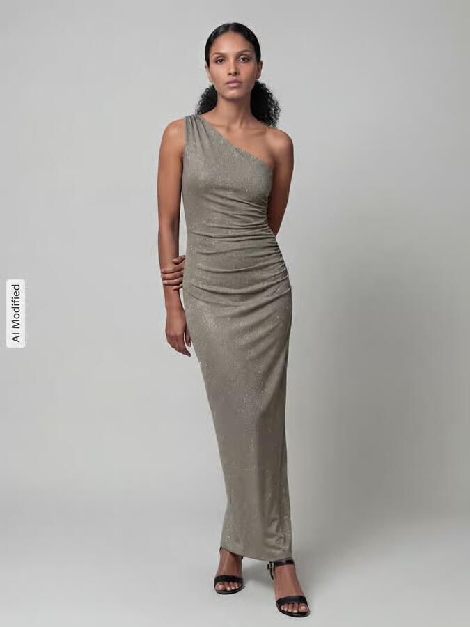 Jake*s Cocktail Glanzende maxi-jurk met one shoulder-band - Foto 3