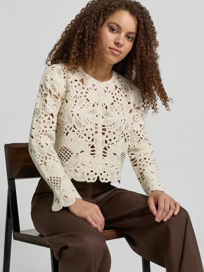 Jake*s Collection Cardigan van gehaakt kant met ronde hals