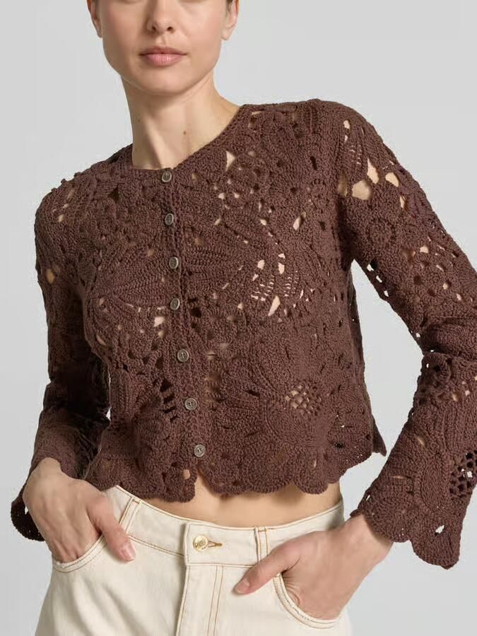 Jake*s Collection Cardigan van gehaakt kant met ronde hals