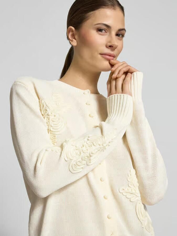 Jake*s Collection Gebreid vest met bloemenapplicaties - Foto 2