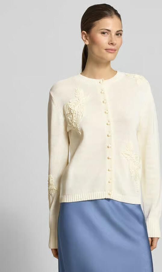Jake*s Collection Gebreid vest met bloemenapplicaties - Foto 4