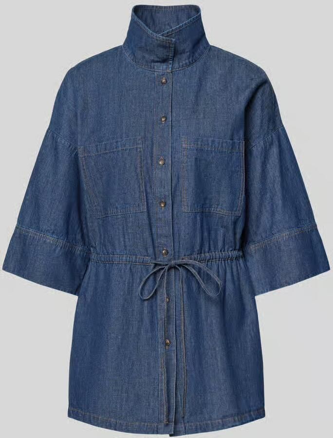 Jake*s Collection Jeansblouse met opstaande kraag en vetersluiting - Foto 2