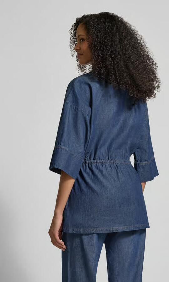Jake*s Collection Jeansblouse met opstaande kraag en vetersluiting