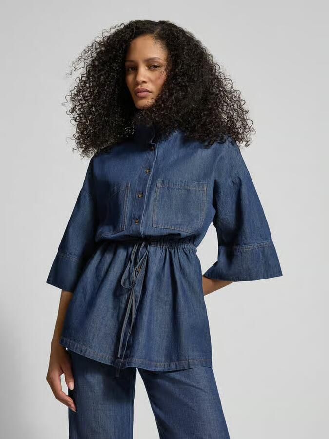 Jake*s Collection Jeansblouse met opstaande kraag en vetersluiting - Foto 3