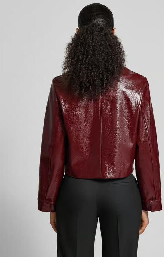 Jake*s Collection Kunstleren jack met platte kraag en steekzakken