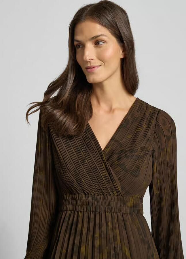 Jake*s Collection Midi-jurk met plissévouwen en V-hals
