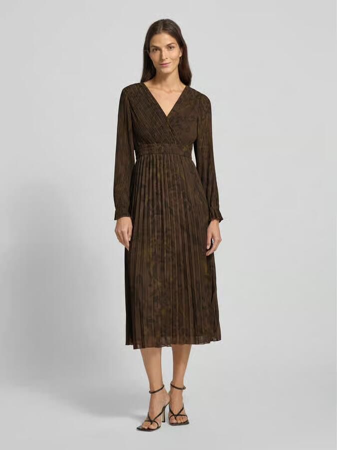Jake*s Collection Midi-jurk met plissévouwen en V-hals - Foto 3