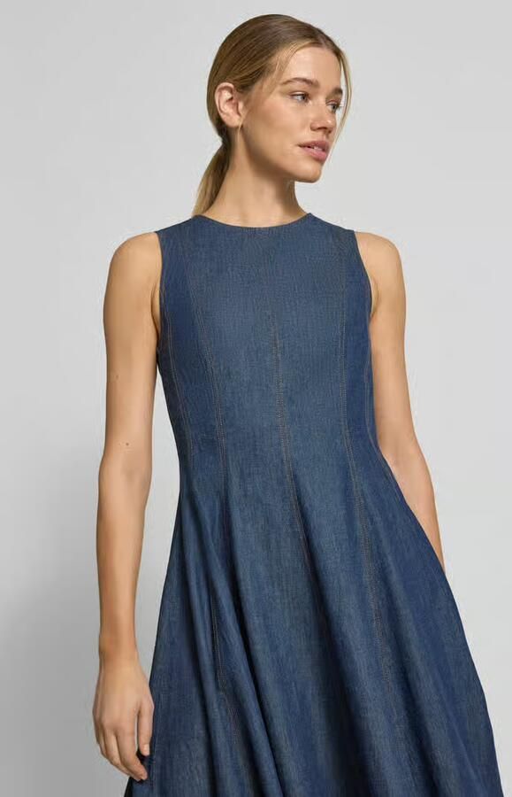 Jake*s Collection Midi-jurk van een mix van katoen en linnen met ronde hals