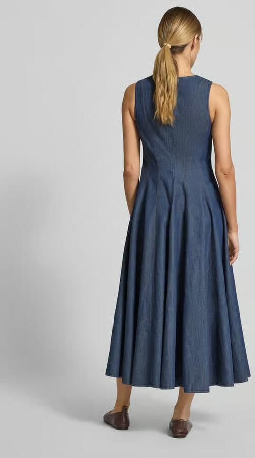 Jake*s Collection Midi-jurk van een mix van katoen en linnen met ronde hals