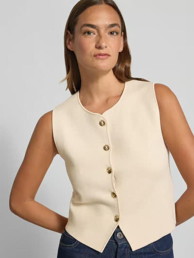 Jake*s Collection Mouwloos vest van viscosemix met ronde hals