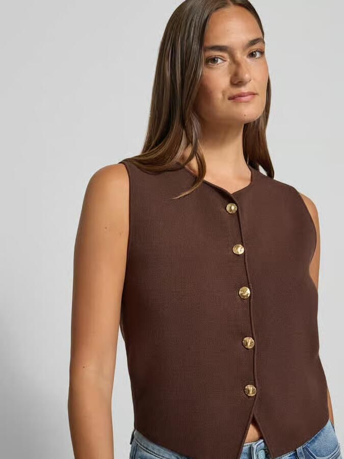 Jake*s Collection Mouwloos vest van viscosemix met ronde hals