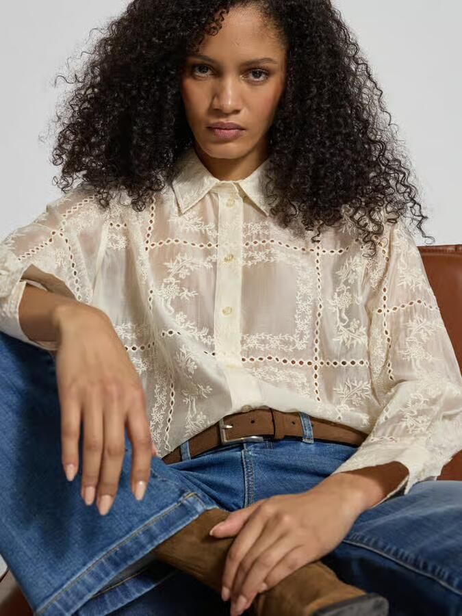 Jake*s Collection Regular fit Blouse met Ajourwerk