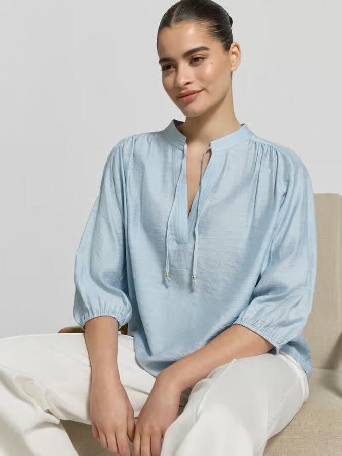 Jake*s Collection regular fit blouse met vetersluiting en 3 4-mouwen
