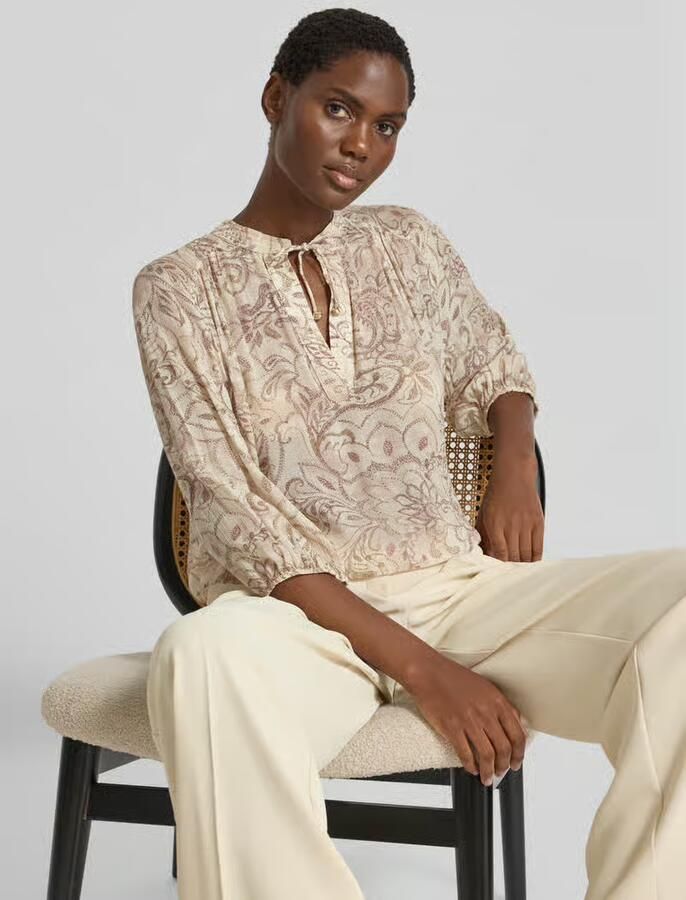 Jake*s Collection regular fit blouse van viscose met vetersluiting en 3 4-mouw