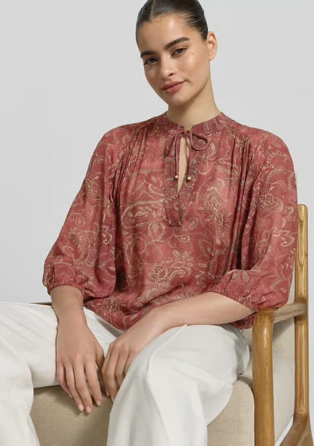 Jake*s Collection regular fit blouse van viscose met vetersluiting en 3 4-mouw