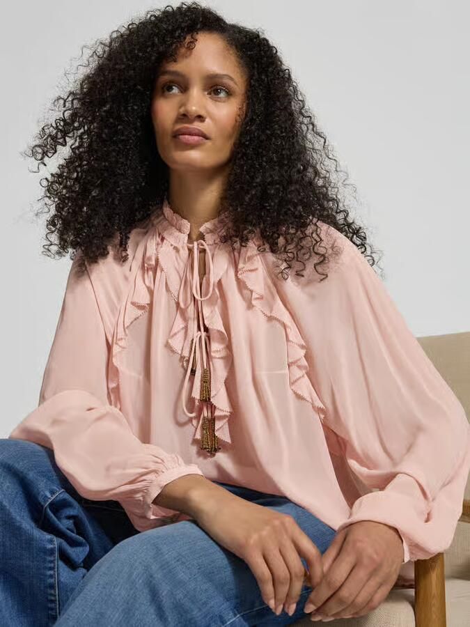 Jake*s Collection relaxed fit blouse met rijgveter en volants